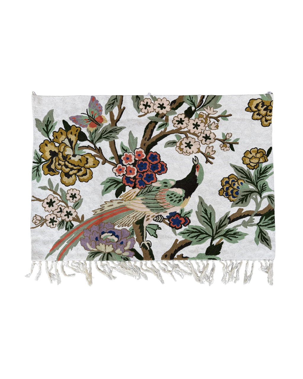 Peacock Hand-Hooked Wool Tapestry Rug