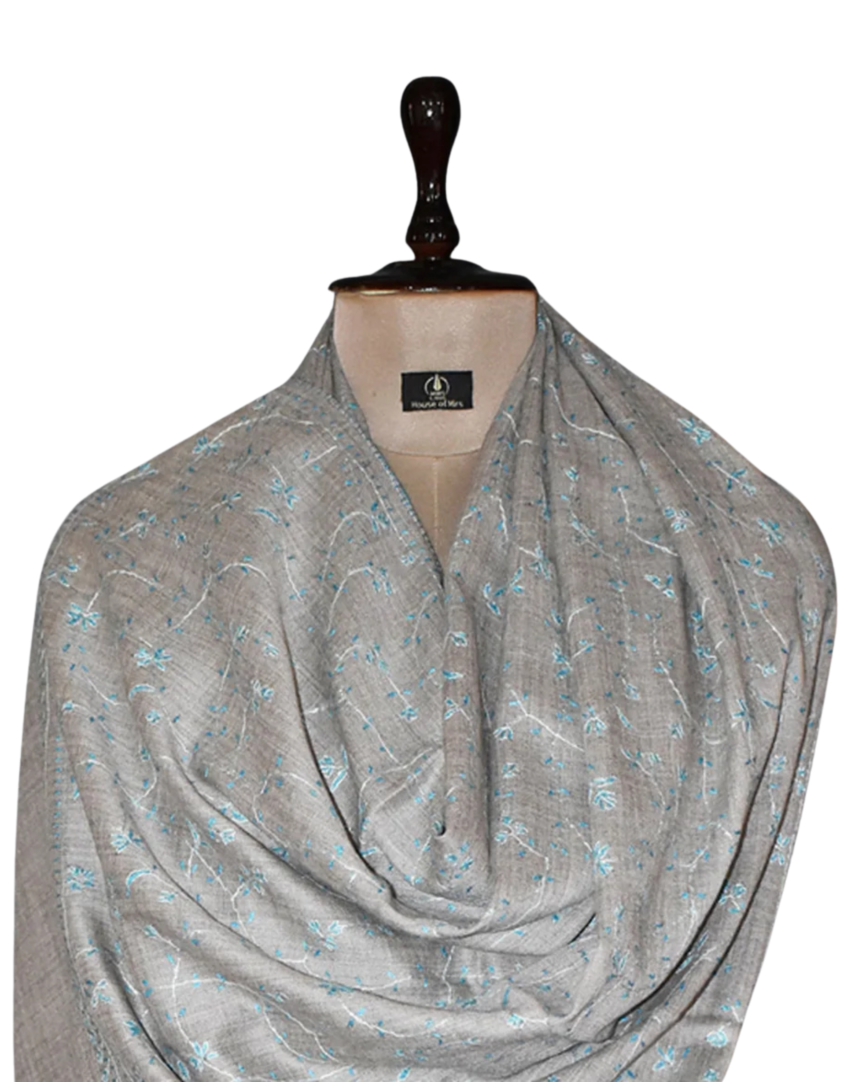 Wool Embroidered Stole - Grey