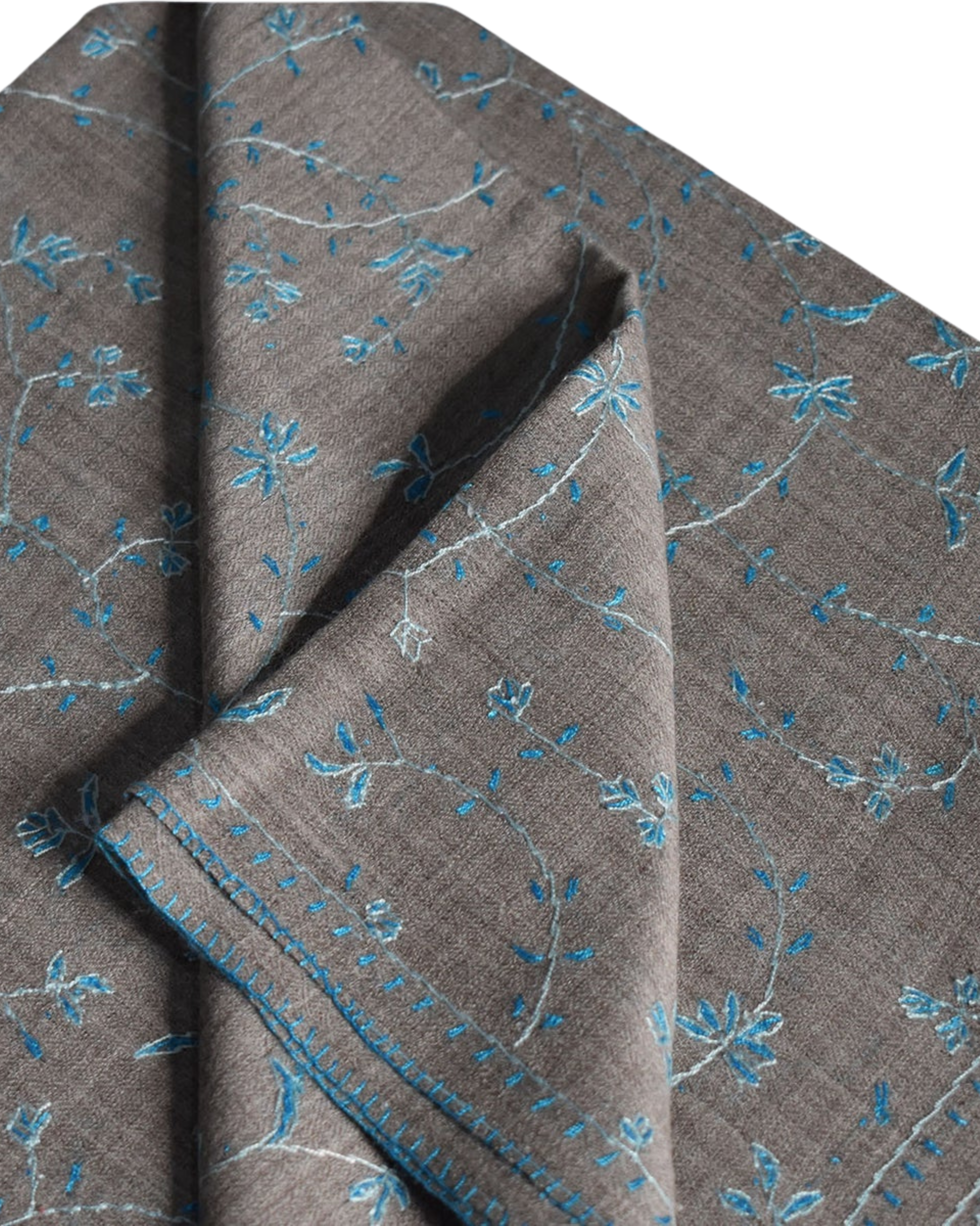 Wool Embroidered Stole - Grey