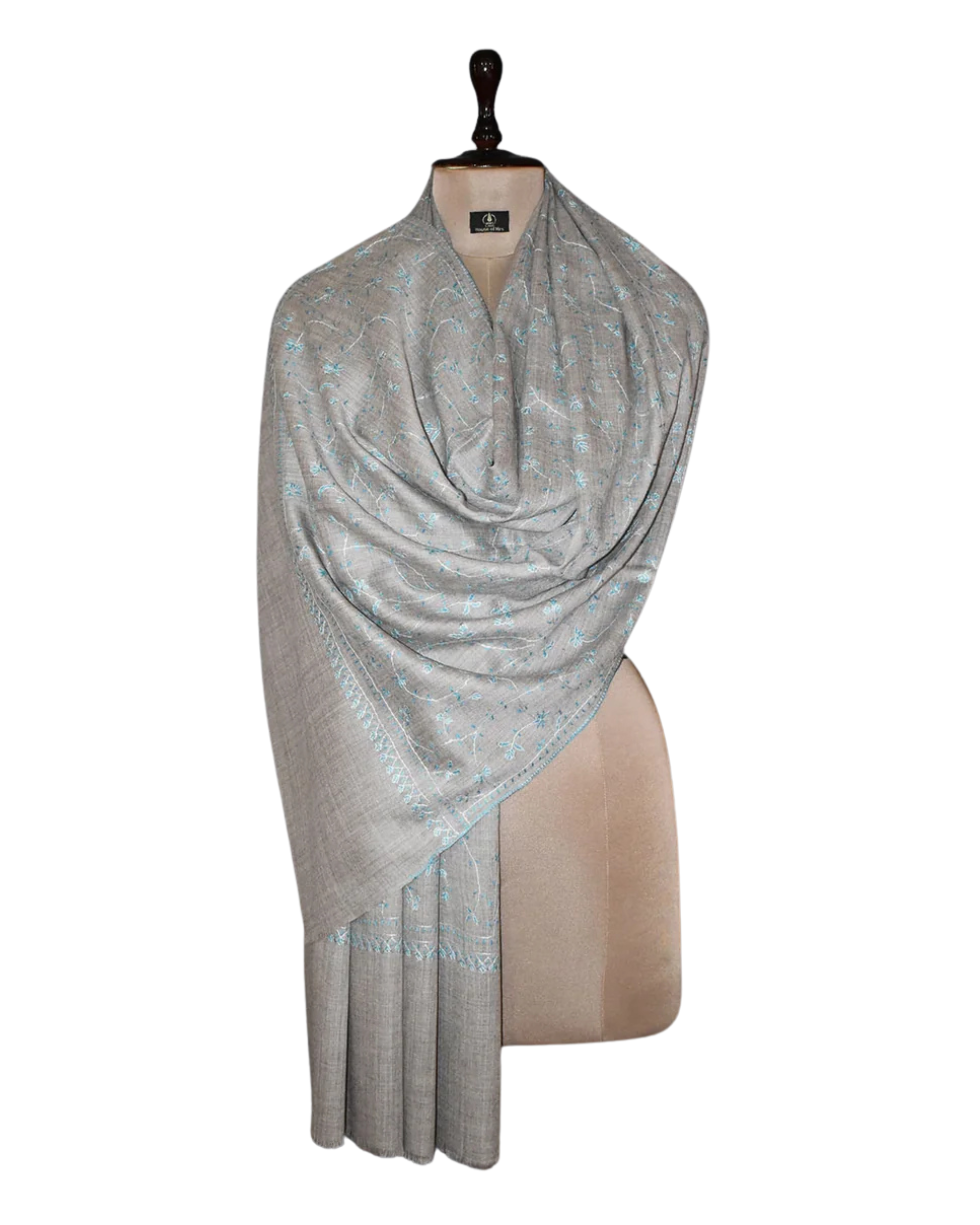 Wool Embroidered Stole - Grey