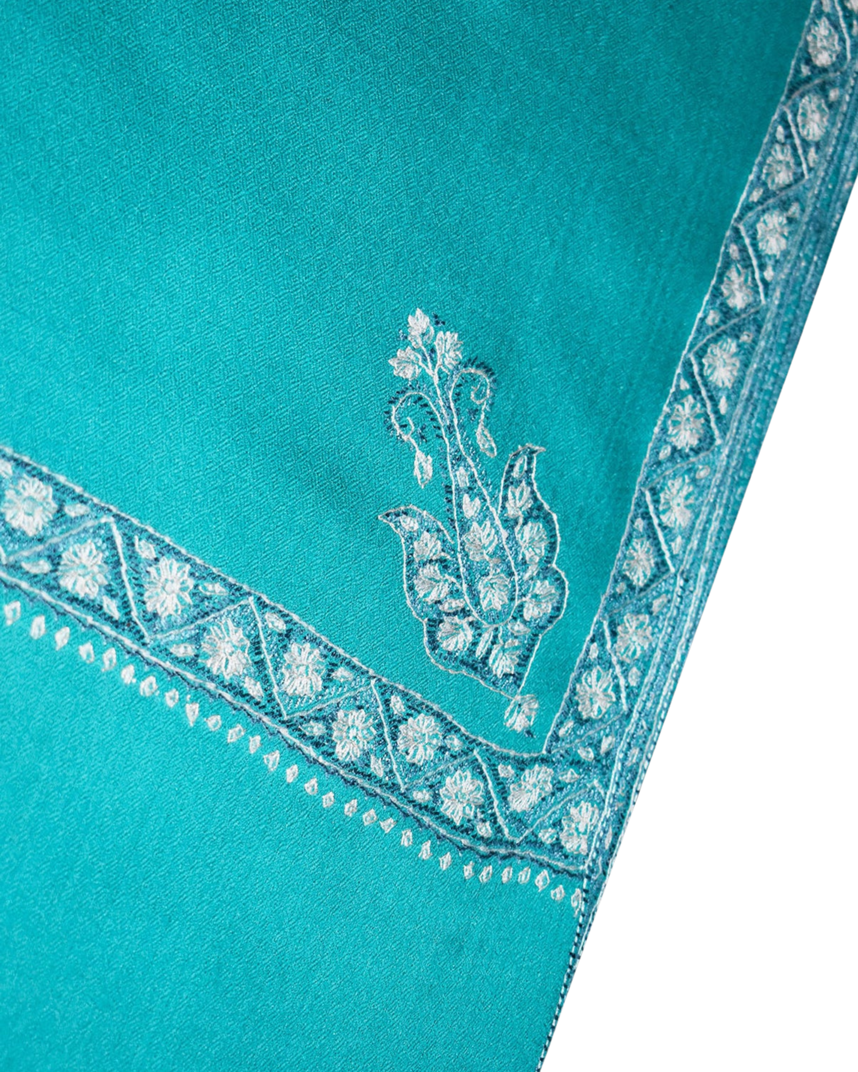 Wool Embroidered Stole - Turquoise
